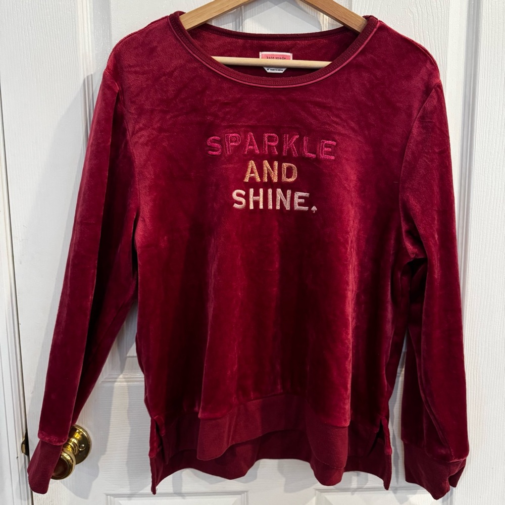 Kate Spade NY Sparkle And Shine Velour Top Burgundy Cozy Lounge Sweatshirt XL